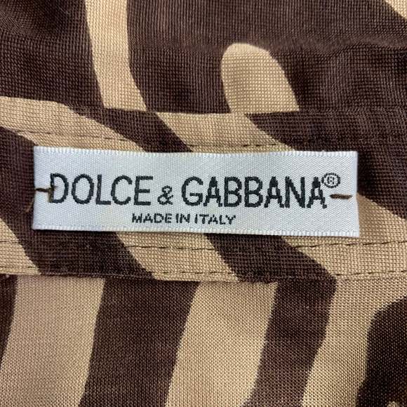 DOLCE & GABBANA Tan Brown Animal Print Silk Long Sleeve Shirt - Picture 4 of 7